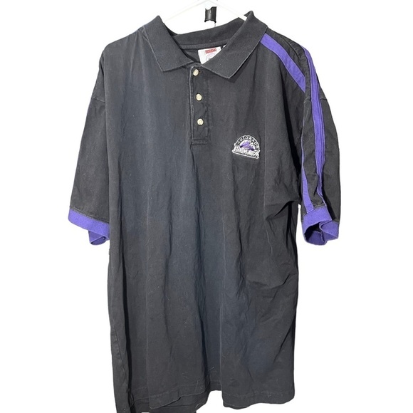 Colorado Rockies Knight Apparel Black And Purple Short Sleeve Polo Shirt - Picture 1 of 6